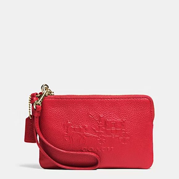 Coach Handbags - Coach Embossed Horse And Carriage Small Zip Wristlet in Red Leather GUC